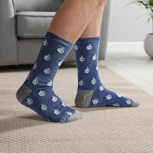 Image of Rite Lite Hanukkah Socks | Adult Crew Sock Size 8-12 Chanukah Blue & White Cozy Cotton /Polyester /Spandex Socks Jewish Holiday Party Favors Accessories Decorations Gifts Festival of Lights (Dreidels)