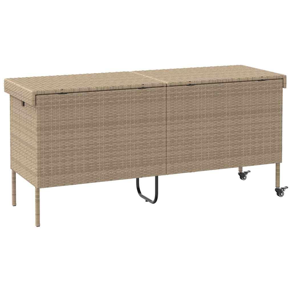 ACAGALA Gartenbox mit Rollen 160x55x75 cm, Auflagenbox aus Poly Rattan, UV-beständig, Gasdruckfeder, abnehmbarem & waschbarem Innenbeutel, Kissenbox Outdoor mit Deckel, Beige
