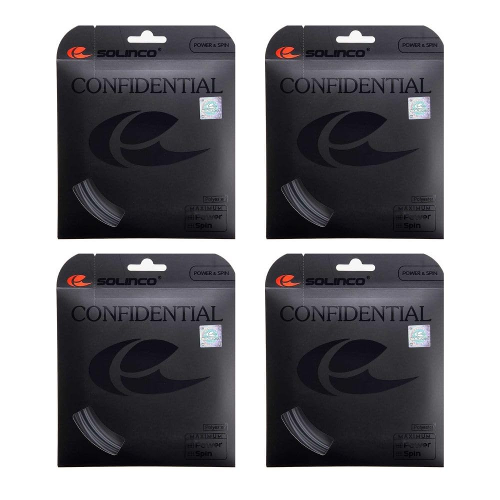 Solinco Confidentail Tennis String (4 Sets) Designed to Offer Improved playability, Feel and Comfort While generating Extreme Power and Intense Spin and bite. (Silver, 18g)