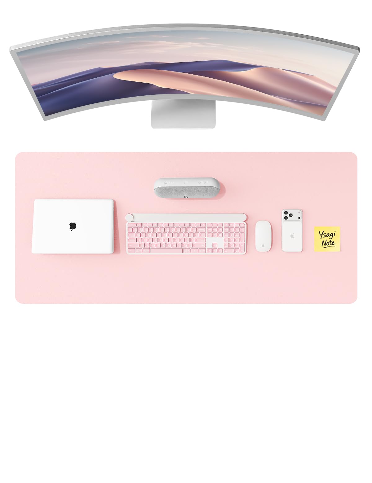 YSAGi Leather Desk Pad Protector, Office Desk Mat, Large Mouse Pad, Non-Slip PU Leather Desk Blotter, Laptop Desk Pad, Waterproof Desk Writing Pad for Office and Home (Light Pink, 47" x 17")