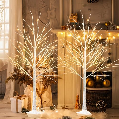 TW SHINE 2Pack Lighted Birch Tree, 6 FT Total 288LED Pre-lit Artificial Christmas Trees for Thanksgiving Christmas Decorations Indoor Home Bedroom Outdoor Festival Wedding Party, Warm White - Image 5