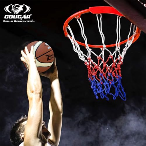 Image of COUGAR Dunking Basketball Ring Pair with Multicolor Net Standard Wall Mounted Basketball Hoop Net 20mm Solid Steel 3 Springs Powder Coated Outdoor Goal Sports Play Ring