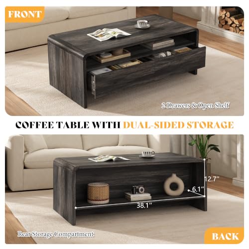 Image of AMERLIFE 39.4 inch Wood Coffee Table with Storage & Rounded Edges