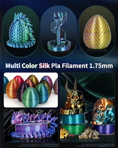 Image of LANDU Silk PLA 3D Printer Filament Bundle, Shiny Dual Color Filament 1.75mm Pack, Multi Color Change 3D Printing Filament for Most FFF 3D Printer,Dimensional Accuracy + /-0.02mm,200g x 4 Spools