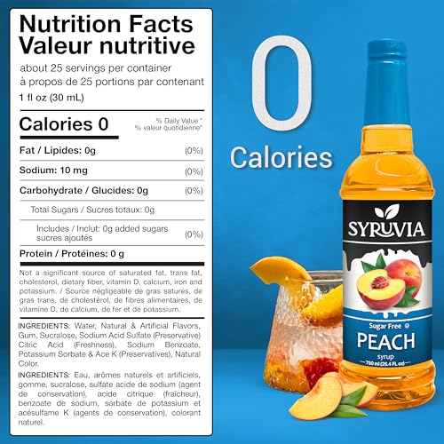 Syruvia Sugar-Free Vanilla and Sugar Free Peach Syrup For Drinks 25.4 fl oz. Premium Coffee Flavoring Syrup. Ideal for Enhancing Drinks, Sodas, Shakes, Desserts, and More. - image 3