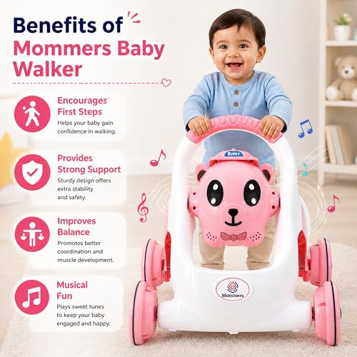 Image of Mommers Baby Walker Musical Push Support with Wheels & Handle | Cute Design Activity Walker for Toddlers | Balanced Wheels Walker | Indoor Play