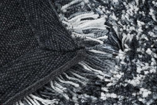 Image of FIASCO Tie Dye Shaggy Carpet Bedside Runner | 2 Inch Pile Height Back in Canvas for Bedroom, Kids Room, Guest Room Microfiber Soft Plush Fluffy Shaggy Carpet | 1.5x4 Feet Dark Grey Ivory Mix