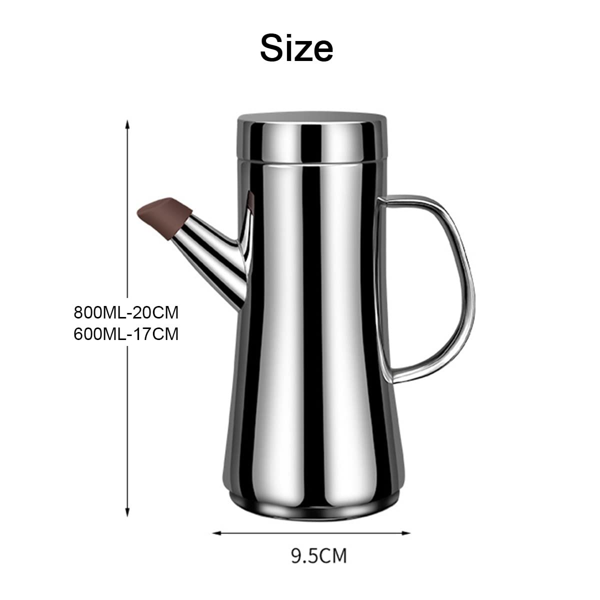 Bottiglia dispenser per olio, in acciaio inox, a prova di perdite, per olio d'oliva e aceto, per cucinare in cucina, capacità 600 ml, perfetto contenitore per salse