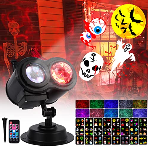LUNSY Halloween Projector Lights Outdoor 24 HD Slides 10 Color Ocean Wave Light Waterproof and Remote Control Timer, Holiday Projector for Halloween Christmas New Year Birthday Party Decorations LUNSY Halloween Projector Lights Outdoor 24 HD Slides 10 Color Ocean Wave Light Waterproof and Remote Control Timer, Holiday Projector for Halloween Christmas New Year Birthday Party Decorations