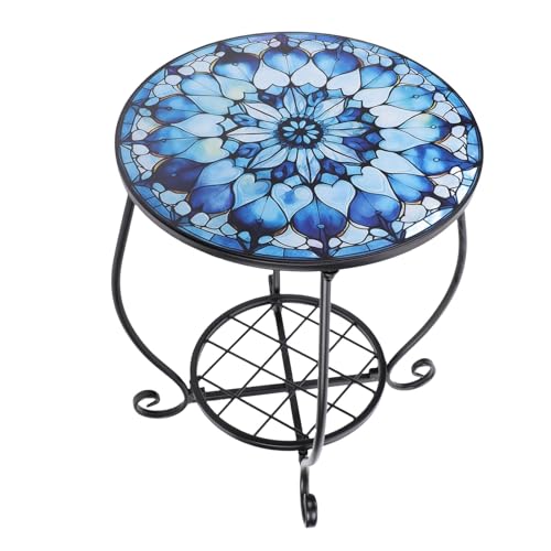 Mesa auxiliar redonda de metal con patrones decorativos Estilo C 4