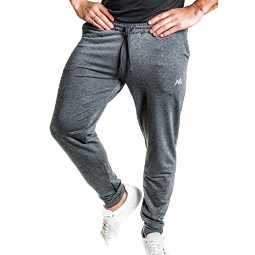 Natural Athlet Fitness Jogginghose Meliert  Herren Männer Trainingshose lang für Fitness Workout  Slim Fit Sporthose in grau Größe S