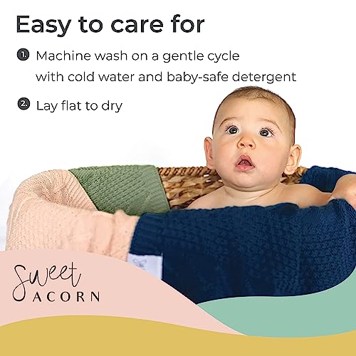 Image of Knit Baby Blanket in Elegant Pattern, Organic Cotton Blankets for Crib or Stroller, Receiving Blankets - Juniper Green