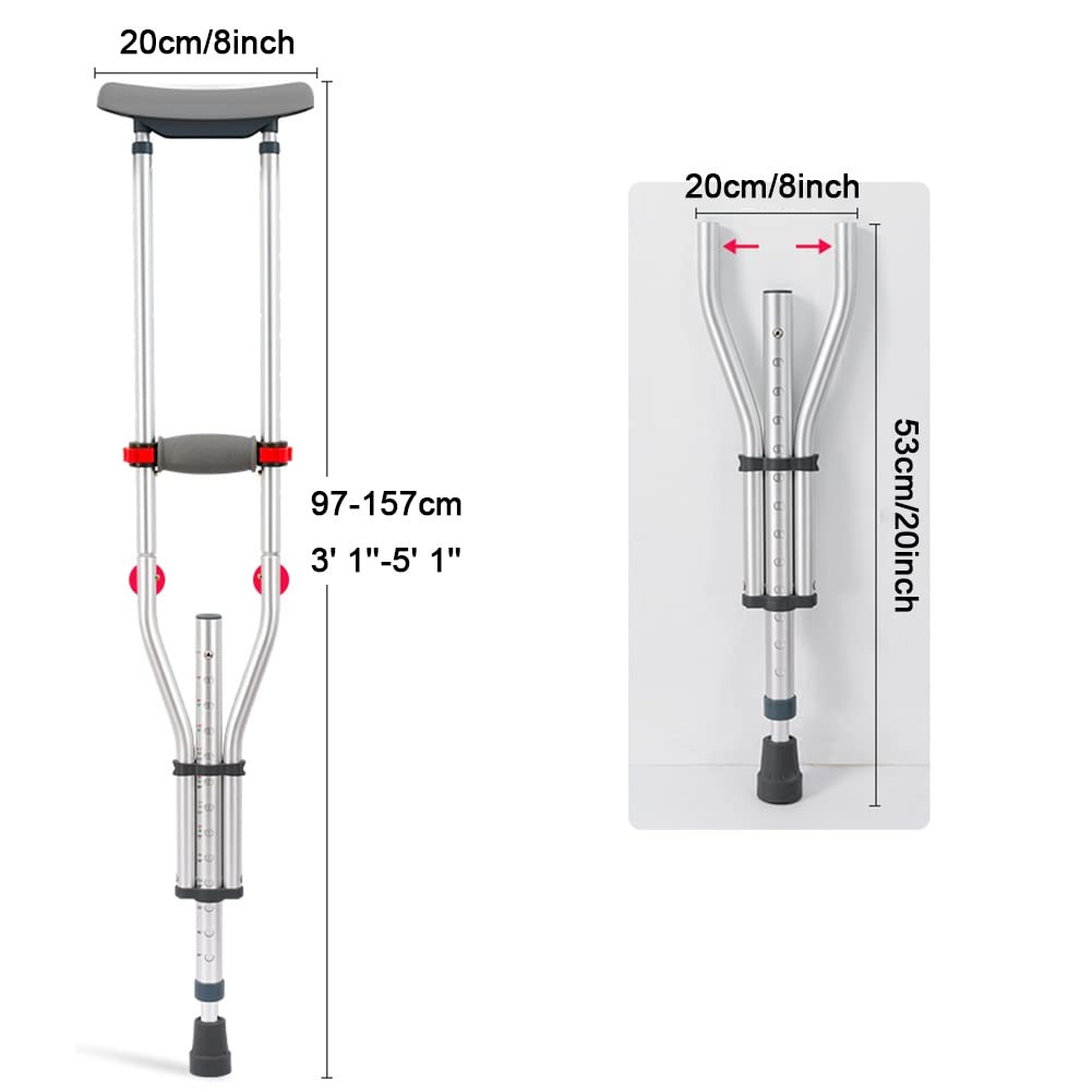 Stampelle Ascellari Pieghevoli per Adulti, Stampelle Ortopediche Mediche Regolabili in Alluminio con Comode Imbottiture Ascellari e Maniglie, Altezza Applicabile da 140-200cm (Size : 1 Count)