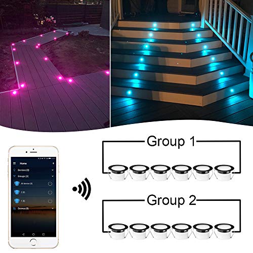 Image of FVTLED WiFi LED Deck Lights Kit RGBW, 10pcs Φ1.77 Smartphone Control Low Voltage Recessed Muticolor and Warm White Bottom Yard Path Stair Decor Lamp Suitable for Alexa Google Home, Black