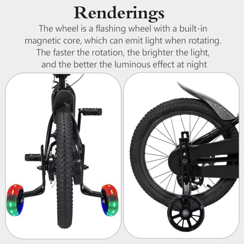 Image of 2 pcs Wider Bike Training Wheels,Silent and wear-resistant,When the wheel touches the ground, it will flash,for 12-20 inch Bicycles, Training Wheels For Kids Bike (Black)