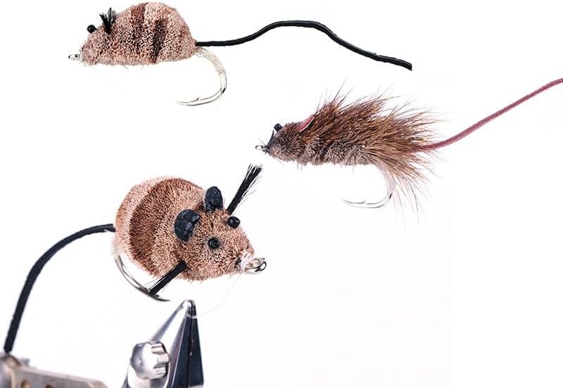 10-Piece Boxed Realistic Deer Hair Mouse Fly, Bass Fly Lure, Topwater Mouse/Rodent Pattern, Fly Fishing Bait for Rainbow Trout & Pike