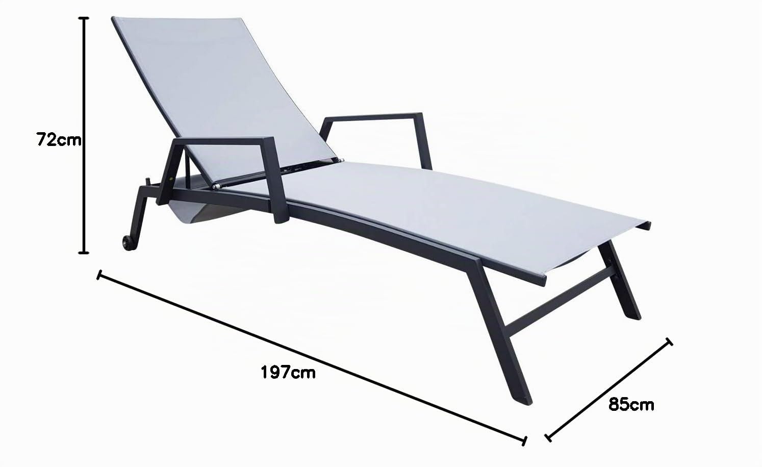 ALEOS. Sonnenliege Gartenliege Relaxliege Viveros mit Armlehne 6fach verstellbar- Liegefläche aus atmungsaktiven Kunststoffgewebe mit praktischer Buchablage mit Rollen