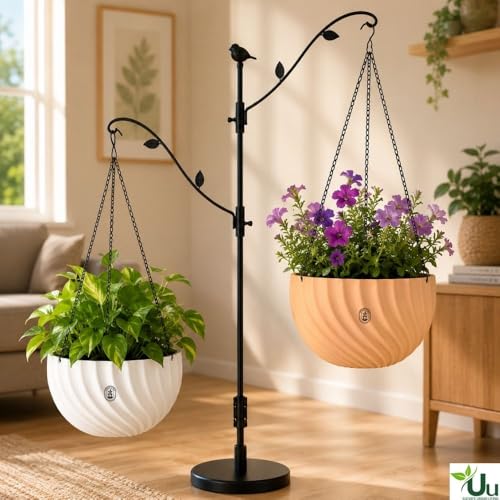 Image of Urban Upvan Hanging Planters with Chain | Uv-Protected Rattan Style Plastic Flower Pots for Balcony, Indoor Plants, Garden, Terrace & Home Decor Multicolour (Set of 3)