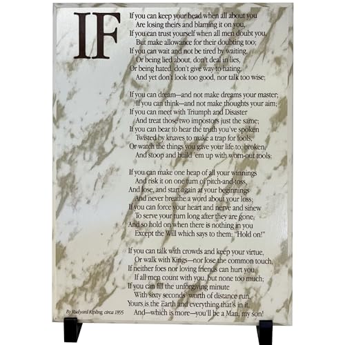 IF, Rudyard_Kipling Poem Plaque, Wall Art, 9x12 and 12x15 inch, 3/4 inch thick, Father Son Gift. (Marble Finish, 9x12 inch)