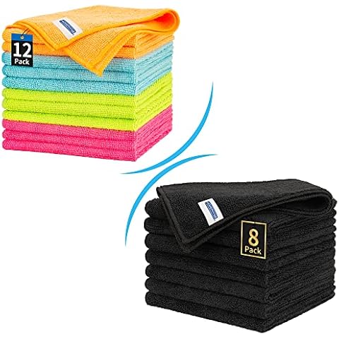 HOMERHYME 12 Pack Microfiber Cleaning Towels with 8 Pack Premium Microfiber Cleaning Cloth 12.6" x 12.6" Lint-Free & Streak-Free, High Performance Cover