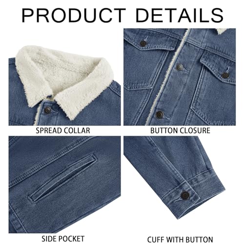 Runcati Mens Sherpa Fleece Lined Denim Jacket Casual Winter Warm Button Down Trucker Jacket Coat with Pocket4