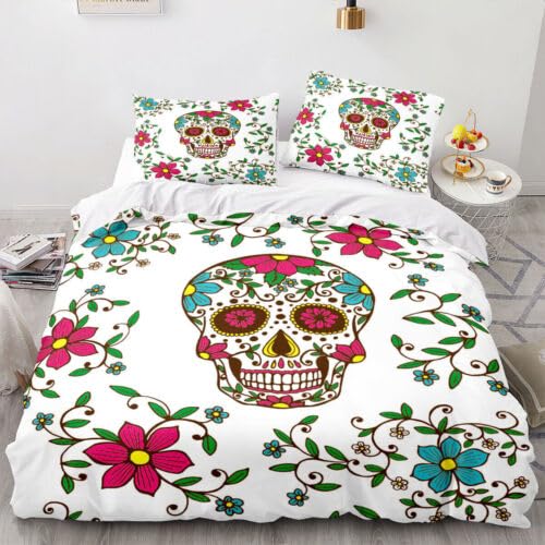 Housse de couette 240x260 squelette avec 2 taies 65x65 en microfibre blanche