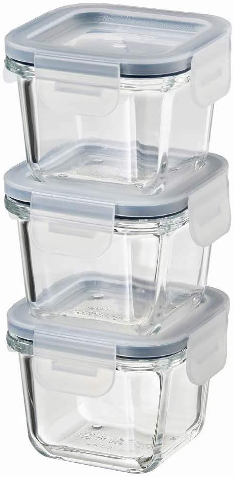 ASIA 365+ Food container with lid, SquareGlass 180ml, Set of 3