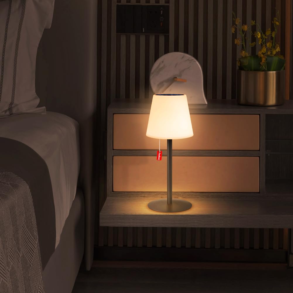 MALUX Solar Tischlampe Outdoor Warmweiß Zugschalter Solare Aufladung & USB-Ladung Fernbedienung Tischlampe Akku 8 Farben Solar Tischleuchte Outdoor Wasserdicht IP54 für Garten Wohnzimmer Terrasse