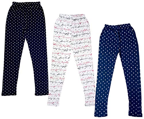Image of IndiWeaves Girls Cotton Printed Leggings Slim Fit Cotton Stretchable Leggings [Pack of 3] Black, White1, Navy Blue