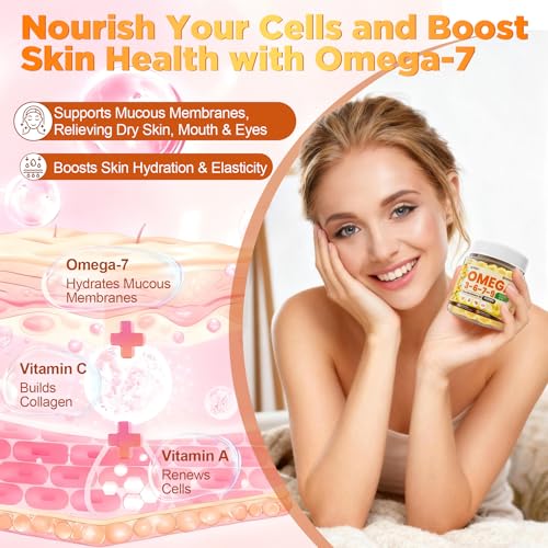 Image of Omega 3-6-7-9 Gummies, Organic Sea Buckthorn Oil 1200MG & Flaxseed Oil 500MG, Vegan Omega 7 Supplement w /Vitamin A, C, E, Fatty Acids, No Fish Taste, Supports Skin, Eye, Immune, Brain Health, 120 Cts