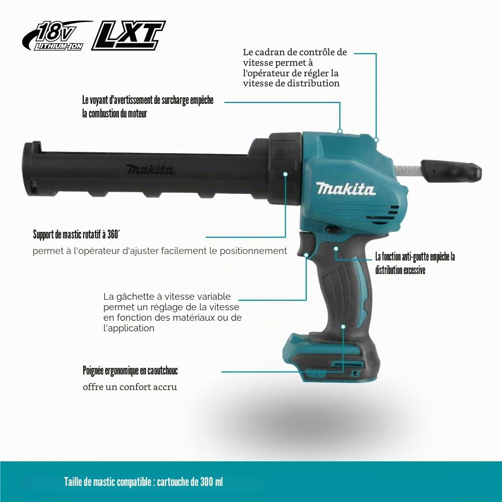 Pistolet À Mastic MAKITA 18 V LI-ION 1,5 AH 5000 N Vendu sans Batterie- DCG180Z & DGA504Z - Mini-meuleuse à Batterie 18V Lithium-ION 125 mm BL Seule Machine sans Chargeur ni Batterie Noir 60 x 450 mm