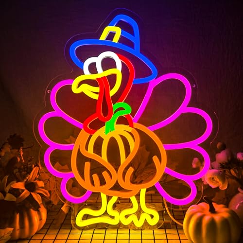 Image of Turkey Neon Sign Thanksgiving Neon Sign Dimmable Pumpkin Neon Light for Wall Decor Happy Thanksgiving Neon Light for Wall Art Window Home Party Holiday Gift