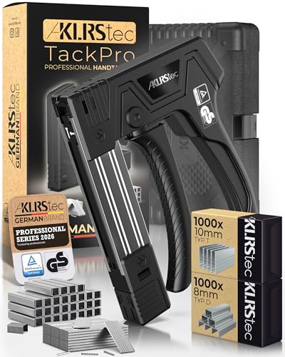 KLRStec TackPro Grapadora Manual – Pistola de Grapas con Gatillo por Tracción – Grapadora para Madera y Tapicería – Incluye 2000 Grapas Tipo D & T – Herramienta Ergonómica y Potente