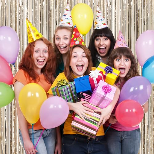 Image of Champange Party Streamers Fringe Curtain 2Pack 3.3 x 8.3 Ft Foil Fringe Backdrop Curtains for Birthday Wedding Bridal Baby Shower Holiday Tinsel Streamers Party Decorations Door Streamer