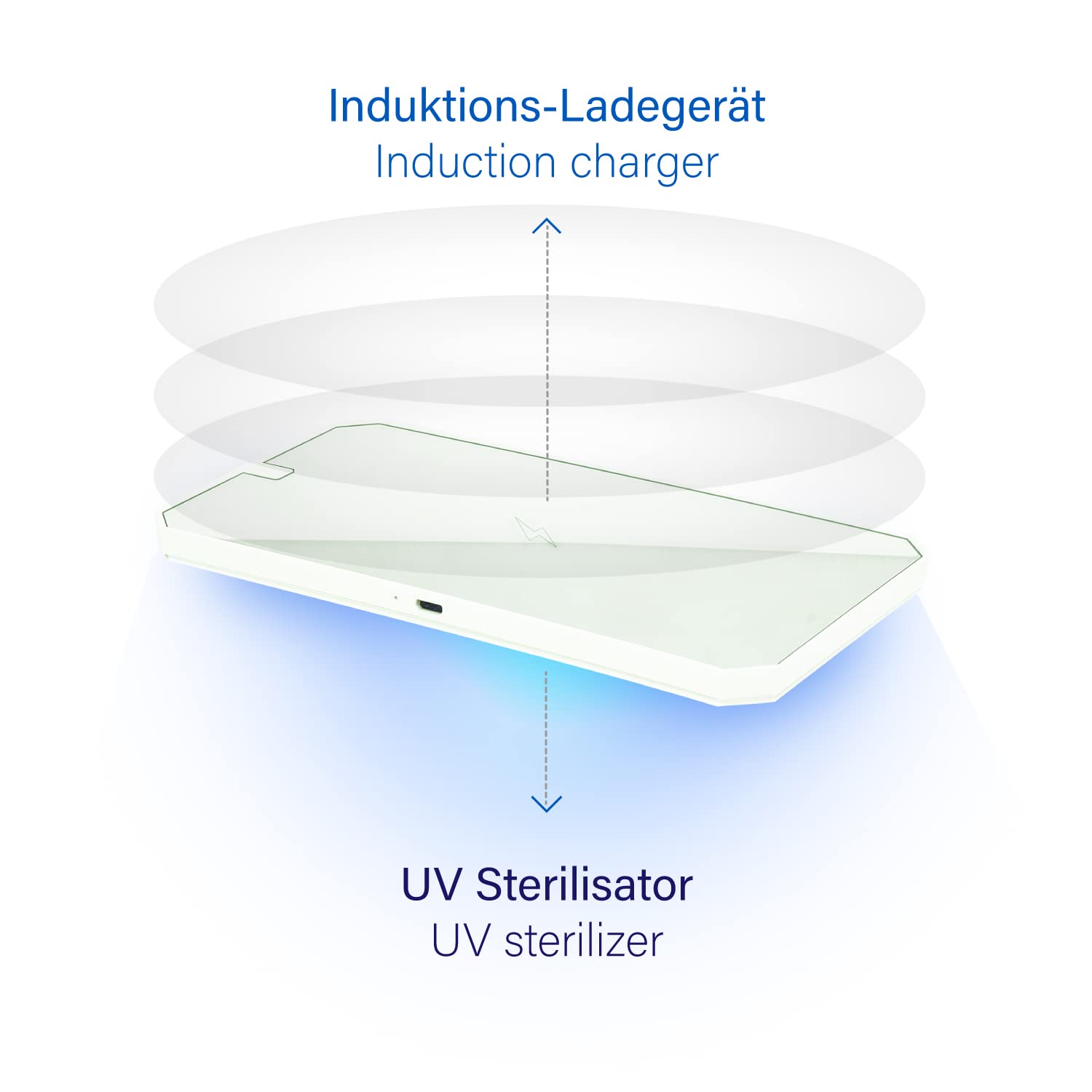 Leicke UV Desinfektionsbox Sterilisator Licht mit Induktionsladegerät, tragbares Desinfektionsgerät mit QI induktive Ladestation, UV-Reinigungsgerät für Handy, Masken, Brillen, Schlüssel, Schmuck USW.