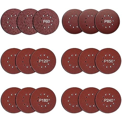 MYTOL 18 PCS 9-Inch 10 Hole Hook and Loop Sanding Discs, 3 PCS of Each 60 80 120 150 180 240 Grits 6 Grades Self Adhesive Sandpaper for Drywall Sander Cover