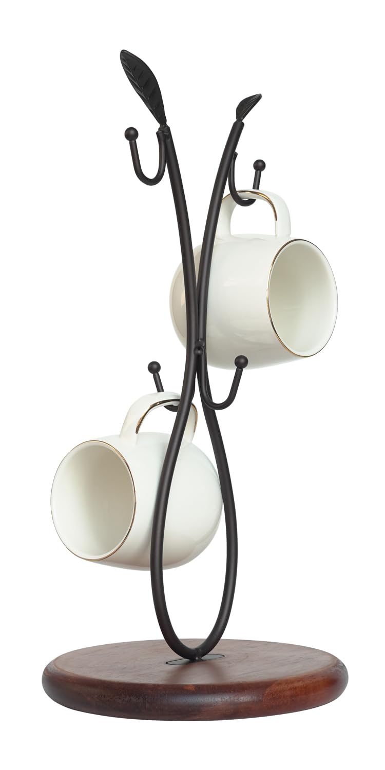 Coffee Mug Holder,Mug Rack Countertop,Hook Shaped Mug Tree for Counter,Coffee Tea Cup Mug Holder Stand for Countertop,Perfect Coffee Bar Accessory & Kitchen Home Organizer (Bronze and vintage colors)