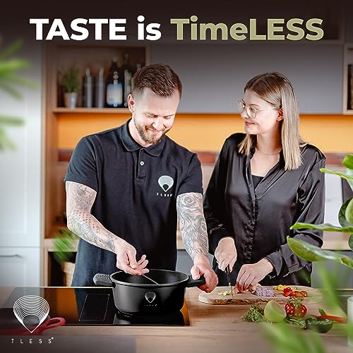 Foto von TLESS® 2in1 Aluguss Bräter mit Deckel backofengeeignet | Schmorpfanne & Schmortopf oder als Bratentopf für Induktion | sehr leicht & widerstandsfähig | Ø 24 cm 4 Liter schwarz