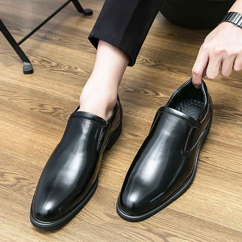 Men's Pointed Toe Slip on Dress Oxfords,Fashion Chunky Heel Loafers Classic Business Formal Leather Shoes4