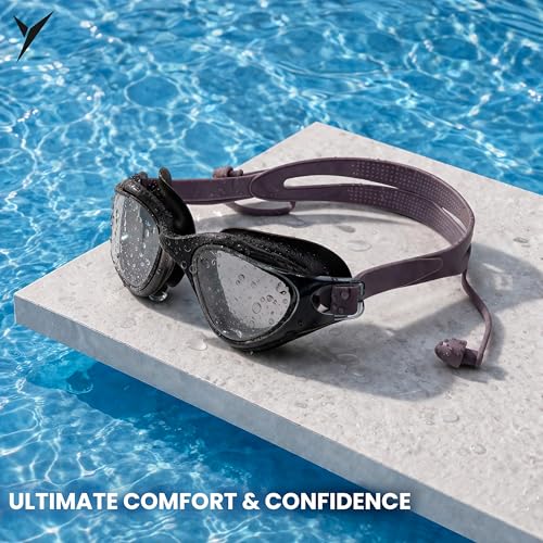 Image of jaspo Swimming Goggles with Anti-Fog Lenses For Men & Women | Adjustable Back Strap | Soft Silicone Ear Plugs | UV Protection Lens | Protective Case