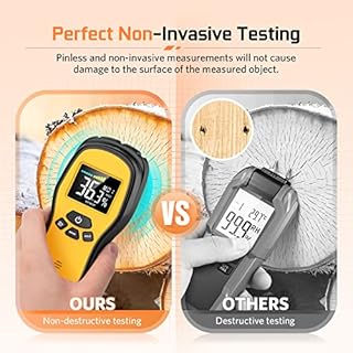 Pinless Moisture Meter - Povlen Wood Moisture Meter Digital Humidity Detector for Lumber Drywall Firewood Masonry Woodworking Plaster Flooring Concrete Construction with LCD Display Sound Alarm