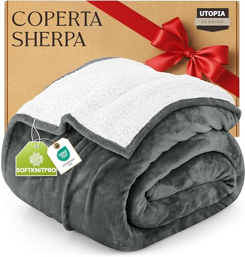 Utopia Bedding Plaid matrimoniale Sherpa (Grigio, 200 x 150 cm)