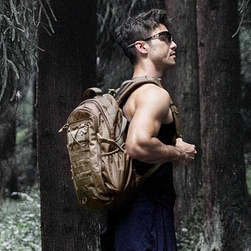 Mardingtop Plecak turystyczny dla mężczyzn, 20 l, z systemem MOLLE, plecak outdoorowy, wojskowy, na kemping, wędrówki i podróże, Ciemny khaki, 20 Lang, wojskowy
