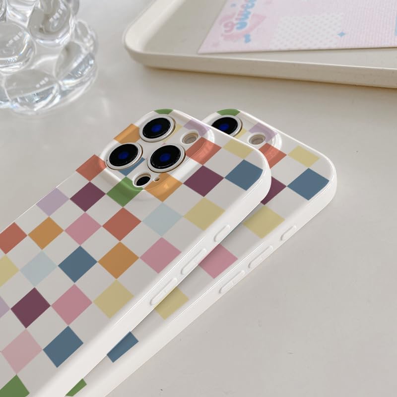 for iPhone 13 Pro Case Cute Checkerboard Checkered Pattern Trendy Slim Fit TPU Silicone Aesthetic for Women Girl Shockproof Full Camera Protection Cover - Colorful - Image 4