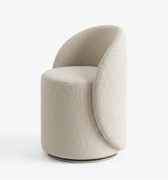 Modern Boucle Fabric Vanity Stool Round Accent Cream White Makeup Stool for Bedroom Small Ottoman with backrest Luxury Vanity Seating Minimalist Living Room Stool-image-35