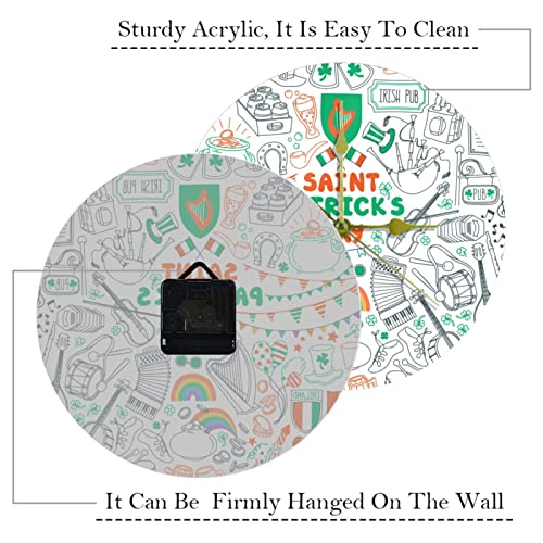 Horloge murale silencieuse St. Patrick en acrylique de 25 cm