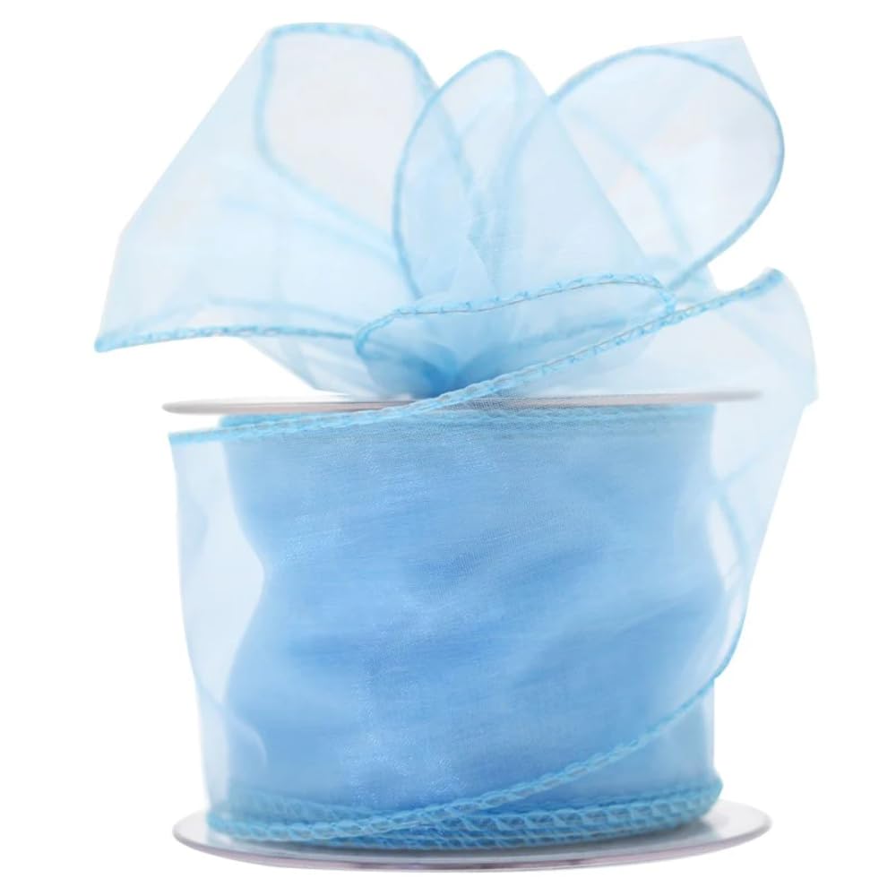 APAC Quality Florist/Craft Baby Blue Wired Edge Chiffon Organza Ribbon (70mm wide x 20m)