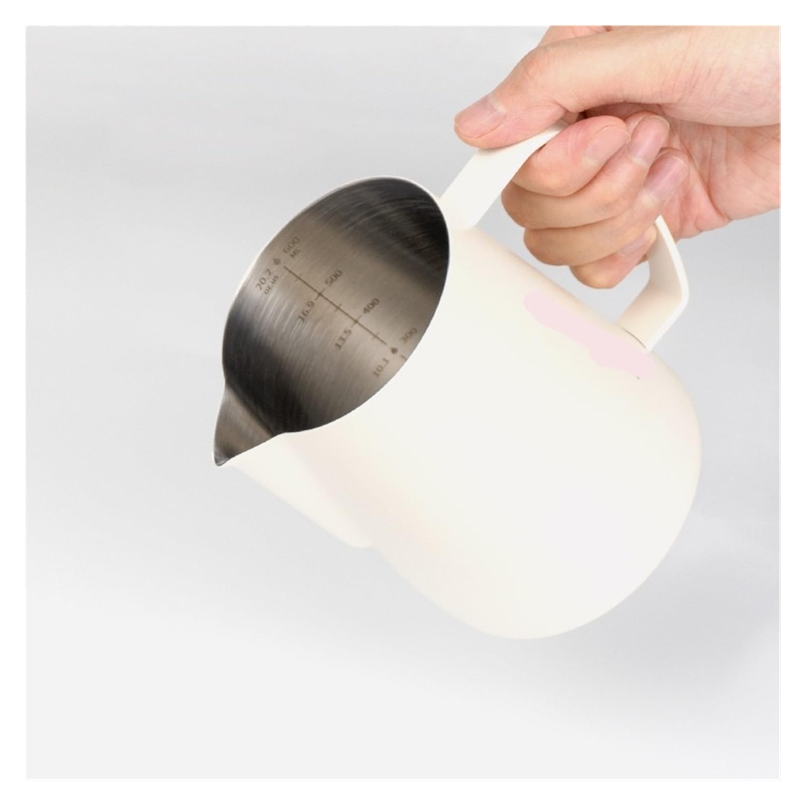Compatible con taza de café Latte Art, herramienta jarra leche doble escala acero inoxidable 400ml/600ml(600ml,Pink)