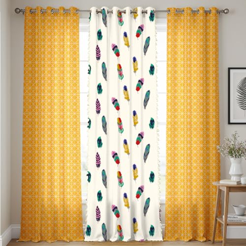 Image of Urban Space 100% Cotton Curtains for Window, Combo Set of 3 Curtains 5 feet Long, 60-65% Room Darkening Curtain, Tieback & Eyelets Included with Curtains for Home decor (Yellow Star, 5 Feet)