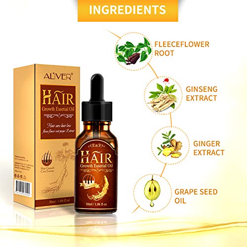 Bestidy Hair Growth Essential Oil Fleeceflower Root Ginger Extract Hair Care Serum Stops Hair Loss Promotes Hair Regrowth Topical Treatment for Thinning Hair for Women & Men